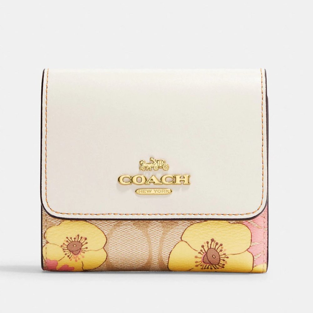Coach Small Trifold Wallet In Signature Canvas With Floral Cluster Print - Picture 2 of 12